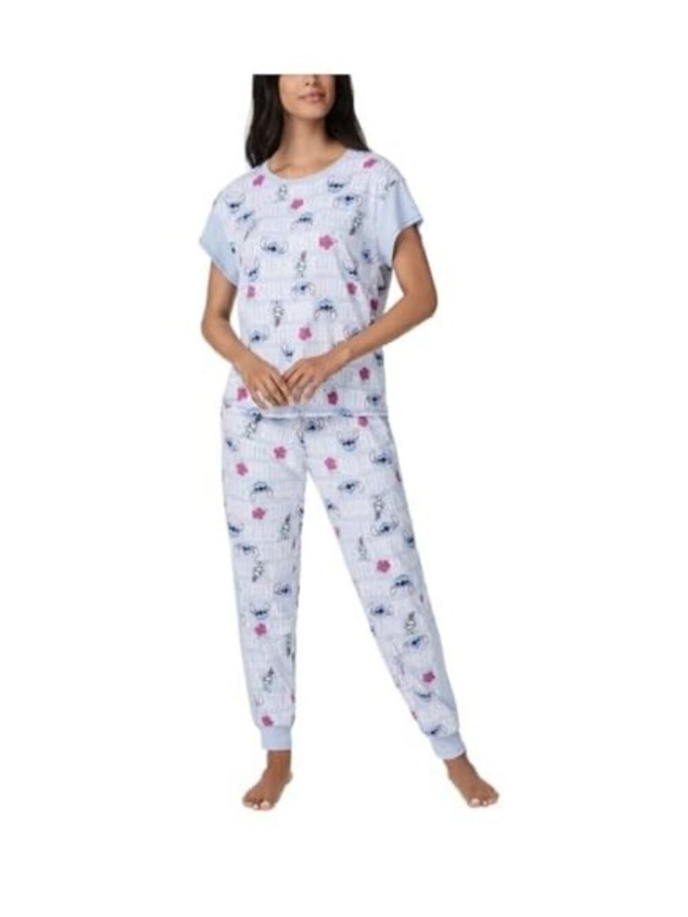 Disney Womens Lilo & Stitch Pajama Set With Short Sleeves & Jogger Size Small
